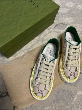 GUCCI TENNIS 1977 WITH CRYSTALS OFF-WHITE ECRU CRYSTAL SNEAKER WOMEN'S GUCCI 35